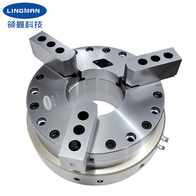 LINGMAN G400CHP-180 Pneumatic Power Chuck yang dipasang di depan dengan diameter luar 448mm dan stroke diameter 21,8mm